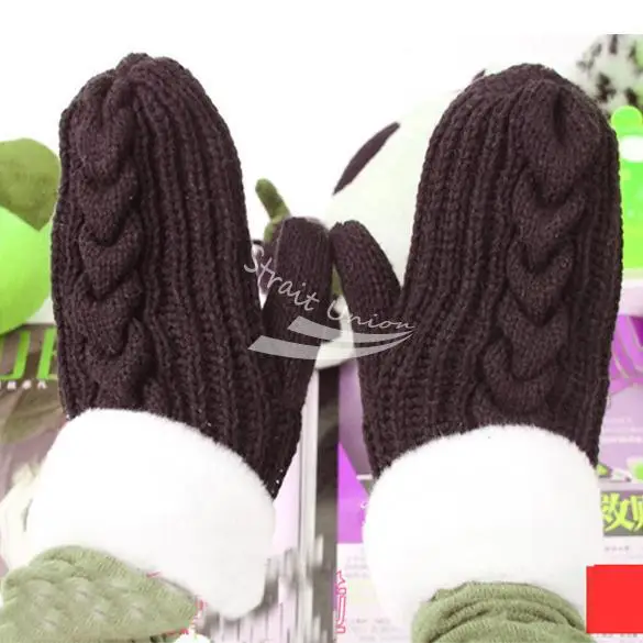 2013 Cute Mitten Thick Winter Mittens Knitted Wool Warm Fur Gloves for Women 6 Colors 9428 | Аксессуары для одежды