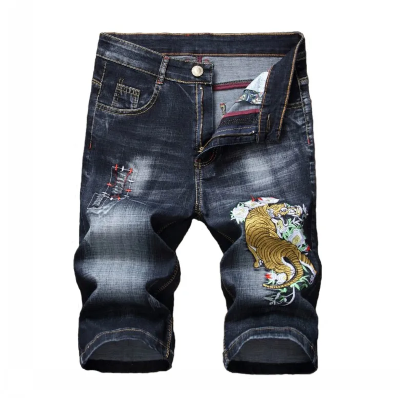 MBL1213 CN size Летняя мужская мода Ebroidery Tiger джинсовые тонкие шорты качественные хлопковые Прямые рваные мужские личные повседневные джинсы короткие - Цвет: MBL1213 CN size