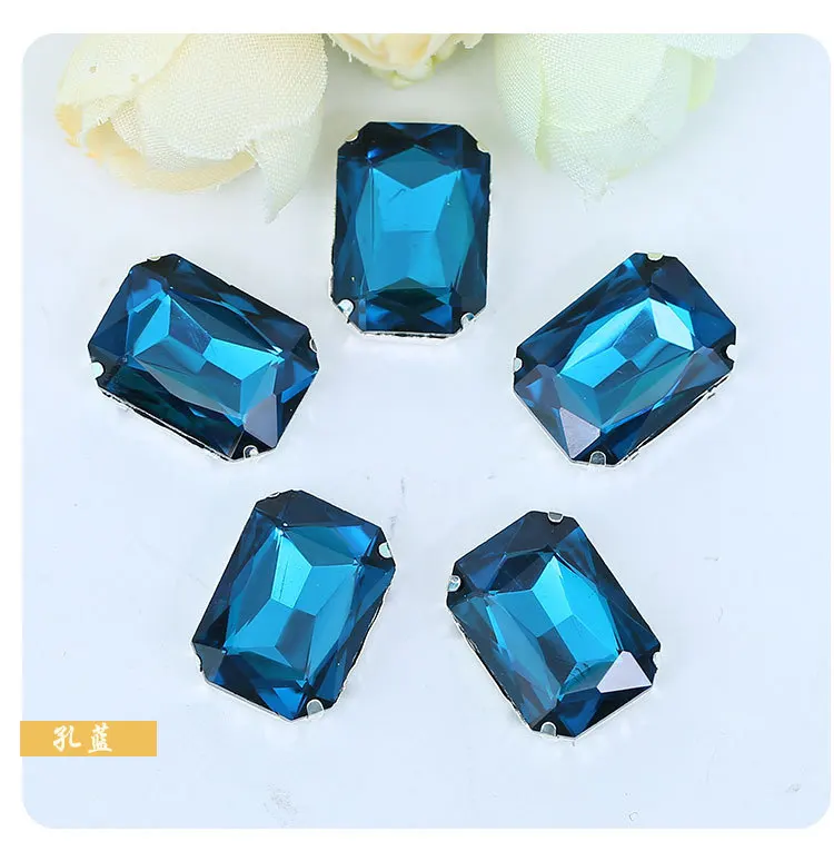 peacock blue 10x14 мм, 20 шт, стеклянные алмазные прямоугольные стразы, пришитые камни с когтями, аксессуары для одежды DIY - Цвет: peacock blue