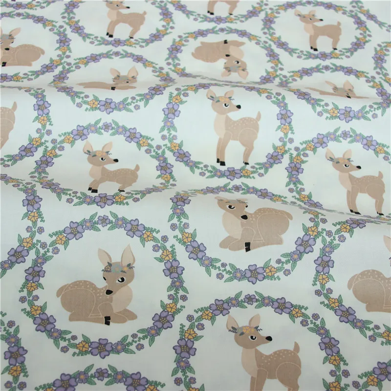 2019 новая хлопковая саржевая ткань с принтом оленя детская одежда лоскутное шитье