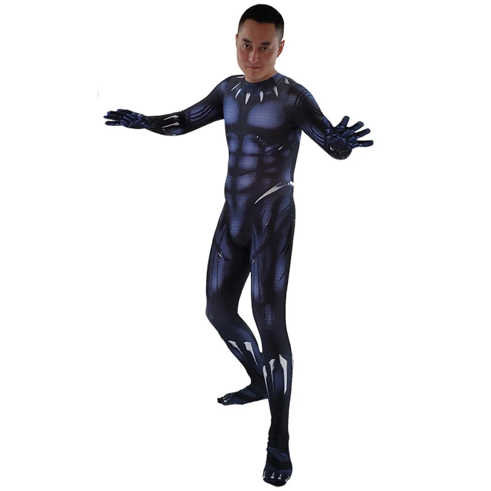 Black Panther adult Черный ПАНТЕРА костюм для детей и взрослых, черный пантера Косплэй Мстители 3 капитан, для косплея на Хэллоуин вечерние комбинезон, спортивный костюм+ маска - Color: Black Panther adult