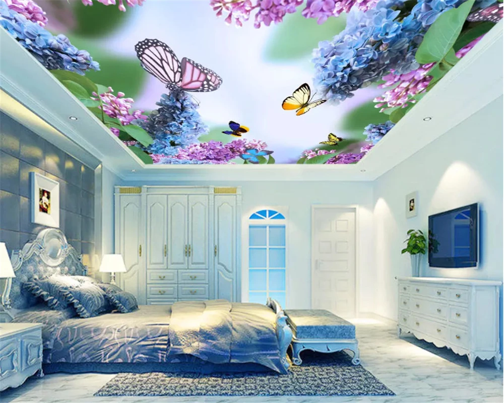 Обои для гостиной красивые и элегантные wisteria цветочные бабочки потолочные обои