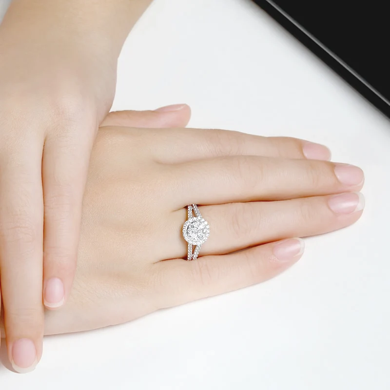 

925 Sterling Silver Women Wedding Rings Sona Halo Round Cut Engagement Anniversary Rings Lady Christmas Jewelry Gifts