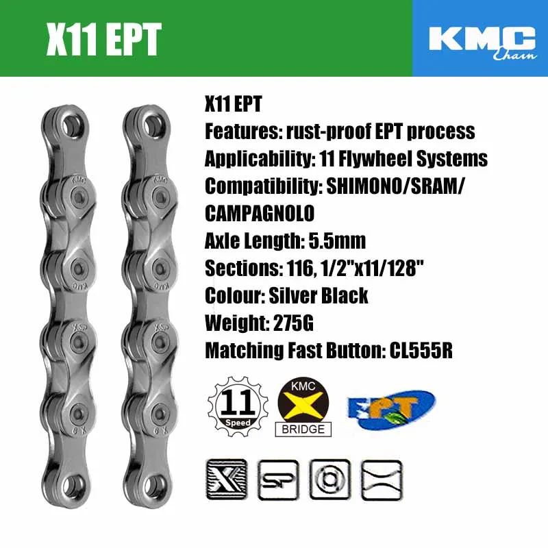 Новинка KMC X8 X9 X9sl X10 X10sl X11SL велосипедная цепь 9S 10S 11S золото для MTB/шоссейного велосипеда применяется к Shimano/SRAM 8 9 10 11s кассета - Цвет: X11 EPT