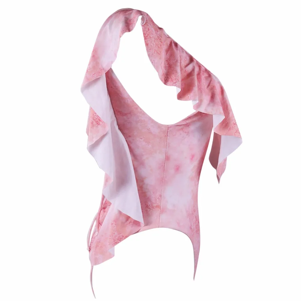 Женский слитный купальник 2018 розовый купальный костюм трикини с высоким вырезом