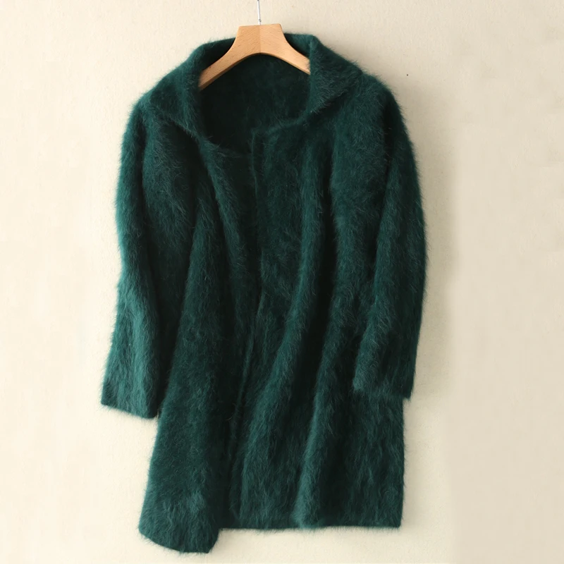 New Autumn Winter Women 100% Real Mink Cashmere Sweater Mandarin Collar Dropshipping Long Cardigans tbsr637 |