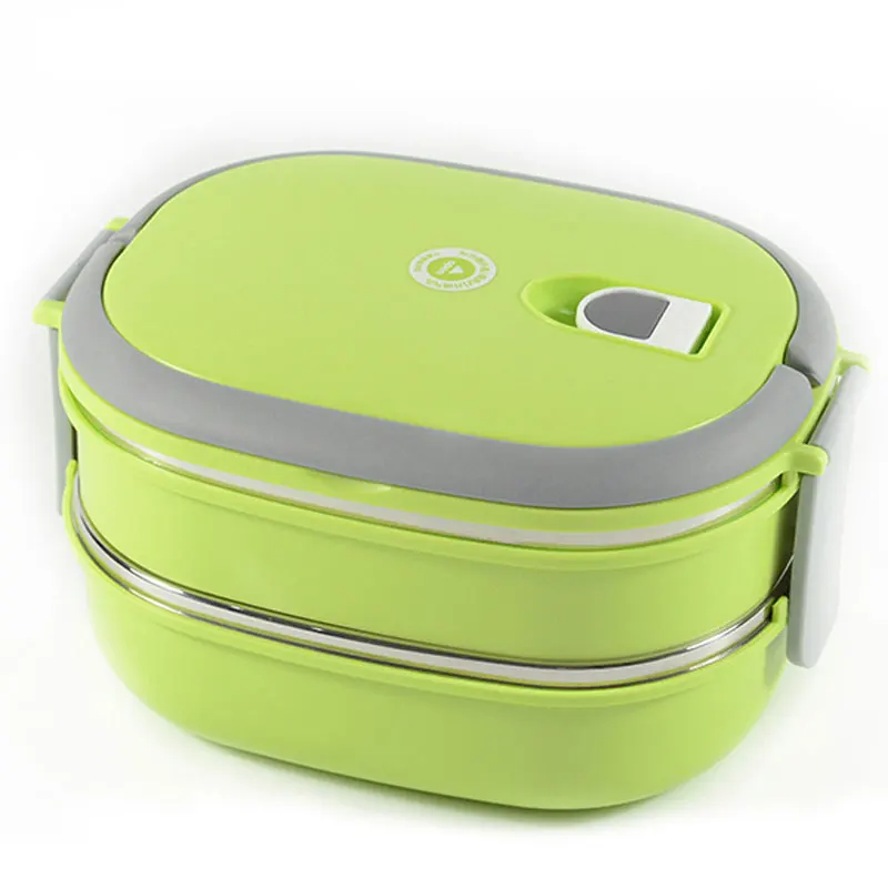 Stainless Steel Food Storage Bento Meal Box Portable Food Container Bento Box Metal Lunchbox Office School the goods for kitchen - Цвет: Green 2 tier
