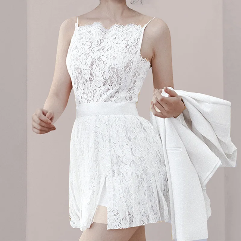 Женское мини-платье на бретельках Max Spri элегантное кружевное ТРАПЕЦИЕВИДНОЕ