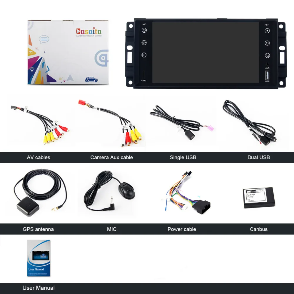Dasaita 7 &quotAndroid 8 1 Автомобильный gps плеер Navi для Jeep Chrysler Dodge с 2G + 16G четырехъядерным