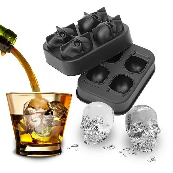 Black 3d Skull Mold Алмазный кубик льда лоток большие формы 3d череп мороженое шар Производитель Силиконовый, для питья кубик льда Форма Кремния Форма вечерние Бар инструменты - Цвет: Black 3d Skull Mold