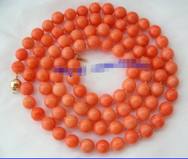 Шикарное подарочное ожерелье из настоящего впечатляющего длинного колье из натурального розового коралла 45-90 см 8 мм круглой формы с покрытием золотой позолотой.