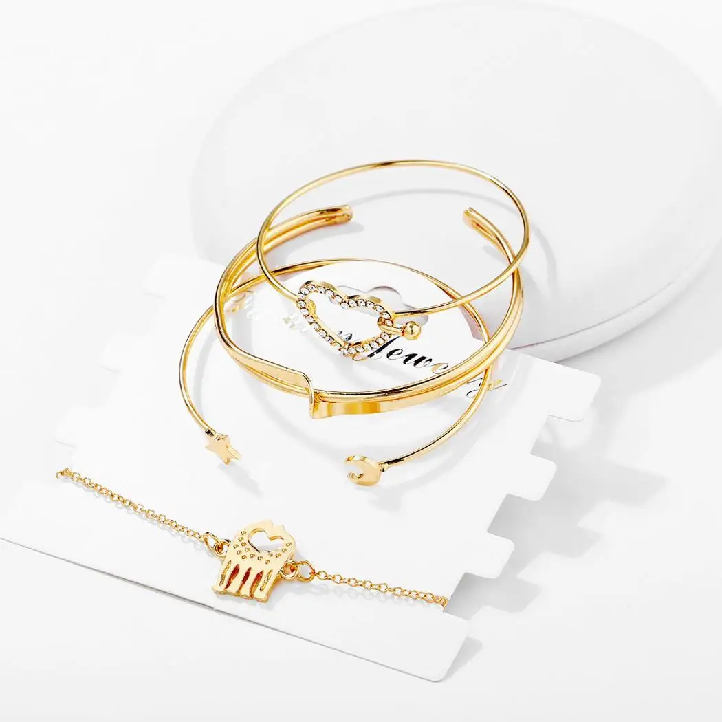 4 шт./компл. женский модный браслет в форме сердца с вырезами и стразами на каждый