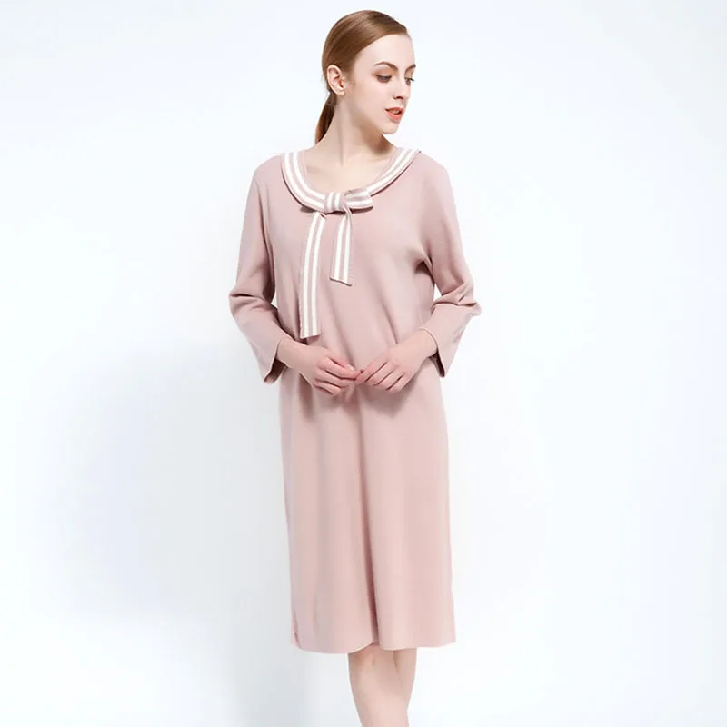 2018 свитер вязаное платье Весна Женские Новые Высокое качество Core Пряжа лук