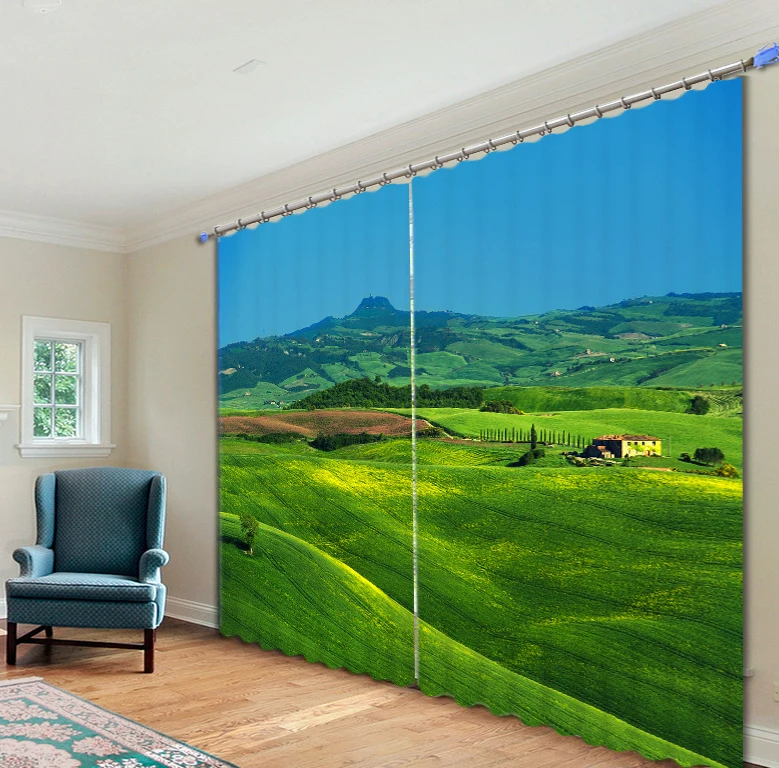 

Bedroom Living Room Kitchen Home Textile Luxury 3D Window Curtains Grassland Scenery Gift For Home