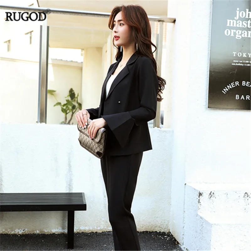 Женский брючный костюм RUGOD офисный в Корейском стиле двубортный пиджак с