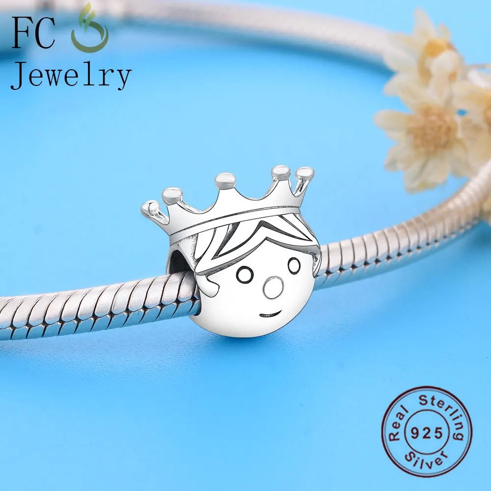 Подходит браслет Pandora Charms 925 Серебряный король Шарм мальчик лицо с бусины в виде корон Berloque 925 Серебро DIY Ювелирные изделия Bijoux