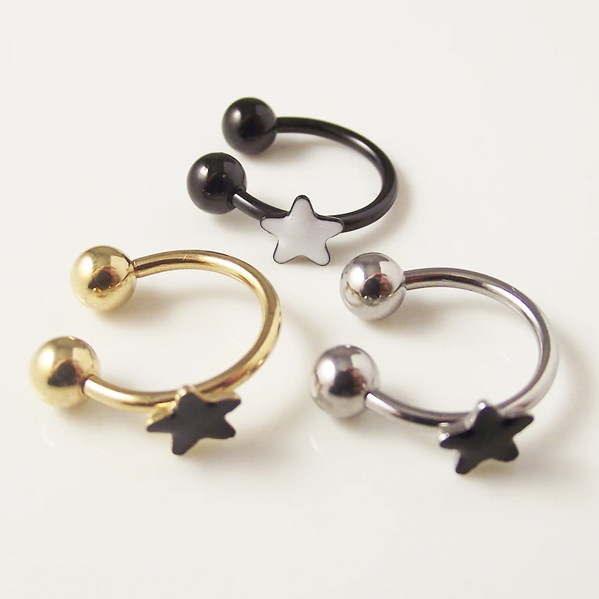 Серьги-гвоздики из хирургической нержавеющей стали круглые штанги со звездой в