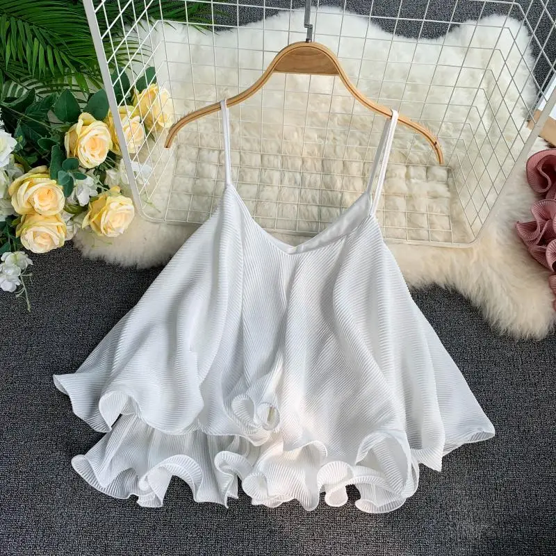 Рубашка женская на бретельках однотонная с треугольным вырезом без рукавов