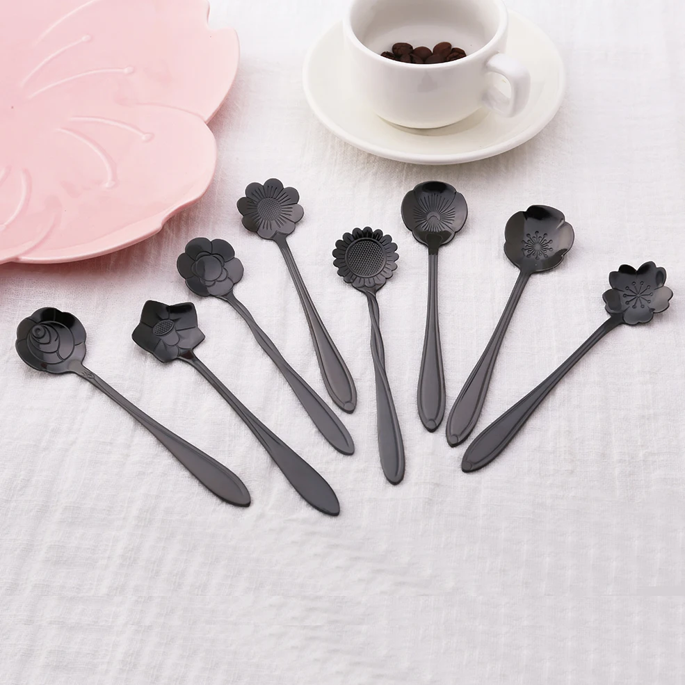 8 шт./лот посуда из нержавеющей стали Радуга Цветок кофейная ложка для