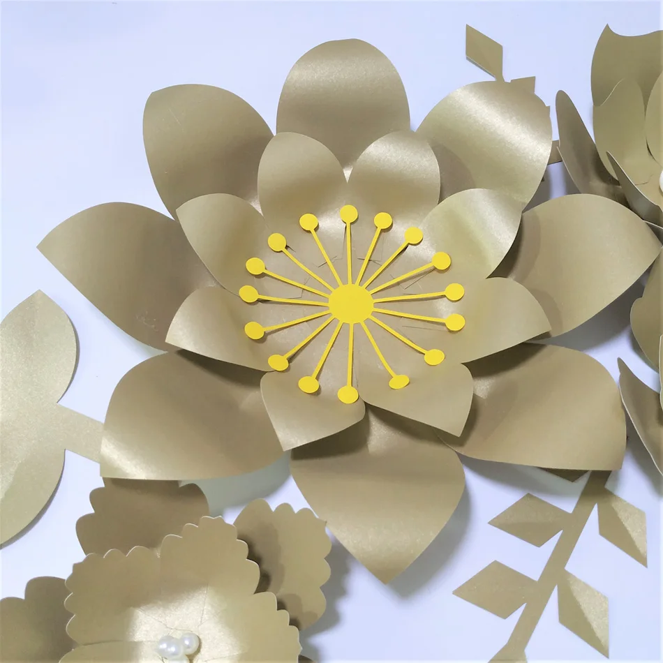 

Handmade Gold Rose Flor DIY Paper Flowers Gold Leaves Set For Backdrops Decorations Nursery Wall Deco Girls Room Video Tutorials