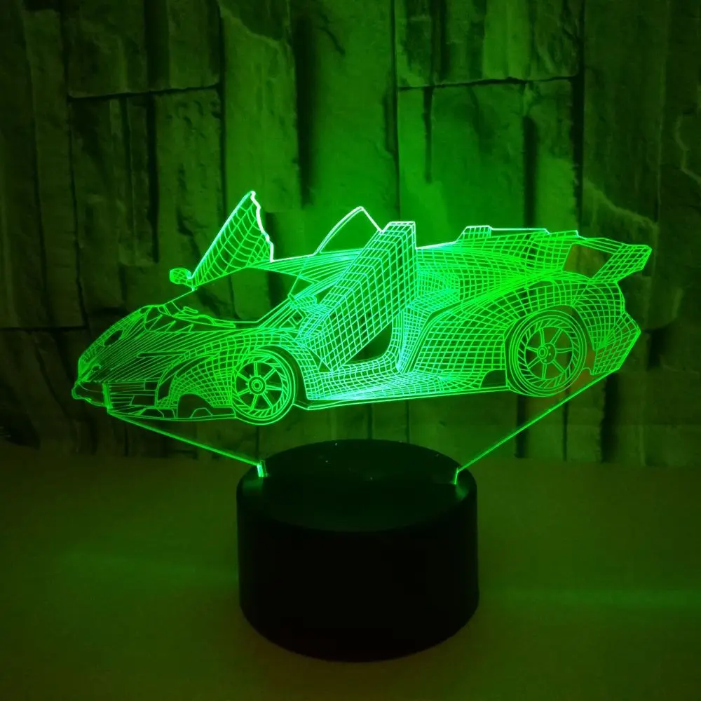 

[DBF] 3D Racing Car Lamp Optical Illusion Night Light for Room Decor Cool Birthday Gifts 7 Color Changing Toys for Girls/Boys