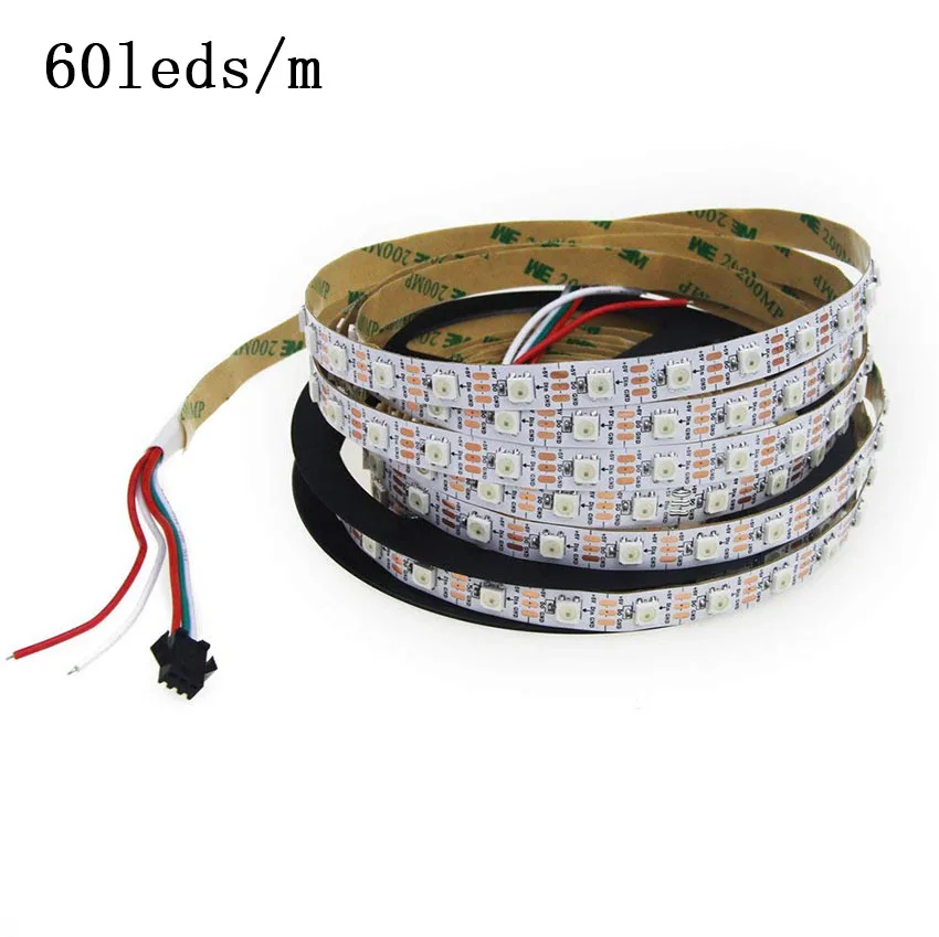 WS2812B WS2812 цветных(RGB) светодиодных лент: 5 м DC5V 30/60 светодиодов/m 2812 IC встроенным индивидуально адресуемых SMD5050 RGB полноцветный светодиодный ленточный светильник