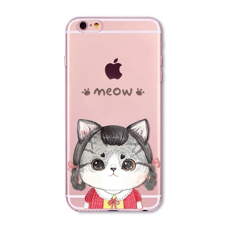 Милый Кот Чехол для Apple iPhone 6 6s 7 Plus плюс 4 4S 5 5S SE прозрачные мягкие силиконовые