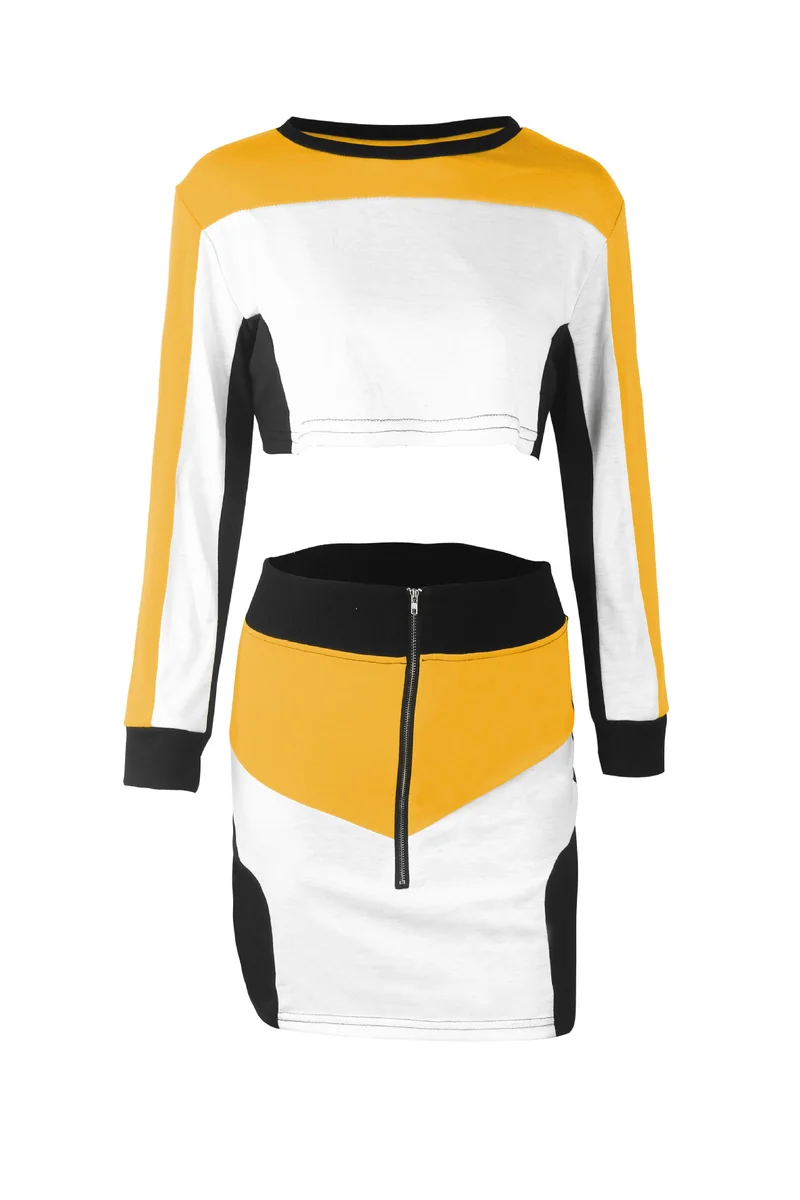 Осенний спортивный костюм из двух предметов для женщин повседневный лоскутный