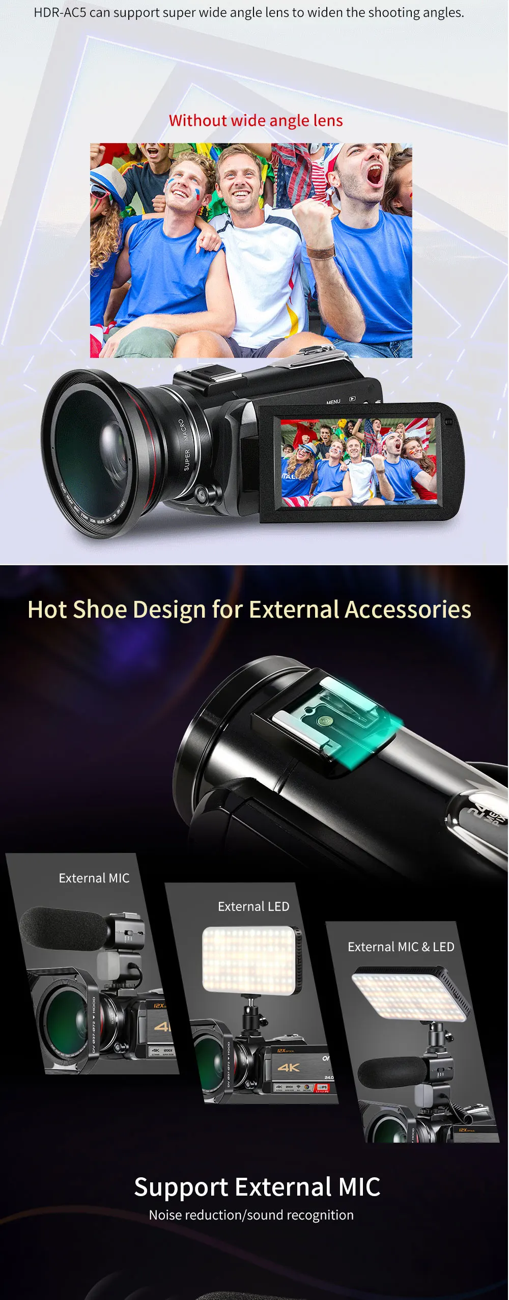 Winait UHD 4 к 3840*2160(24fps) дар Wi Fi Цифровая видеокамера с 3,0 ''с сенсорным экраном TFT и 12x оптический Цифровая видеокамера