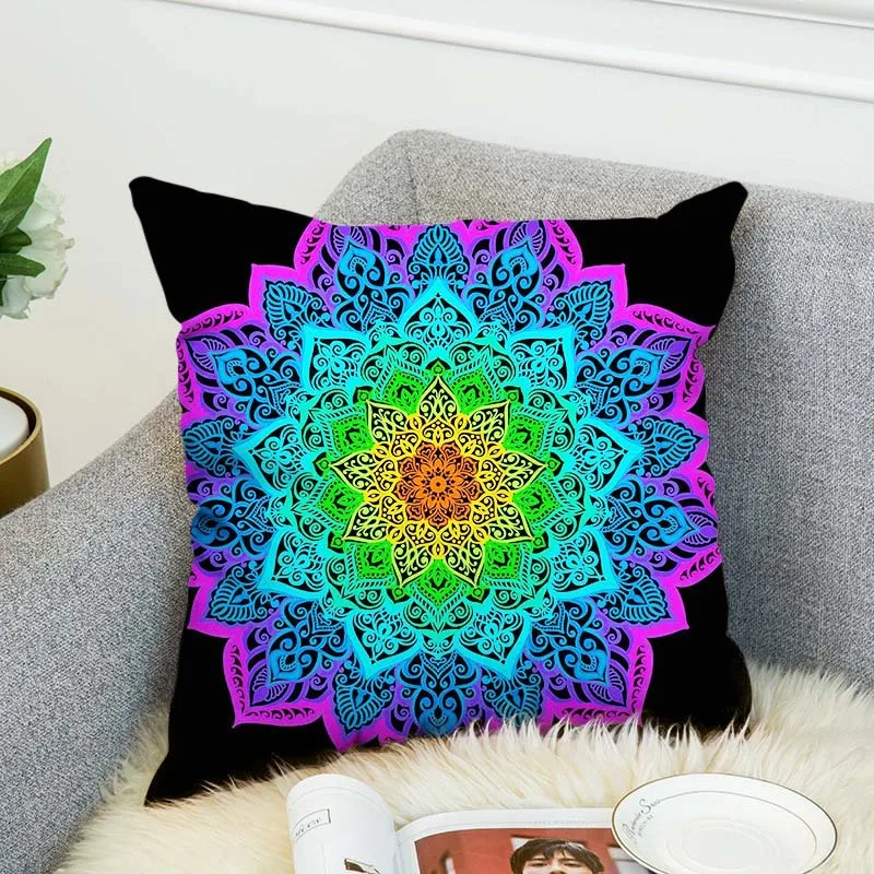 Двусторонний геометрический чехол для подушки с рисунком мандалы Полиэстеровая
