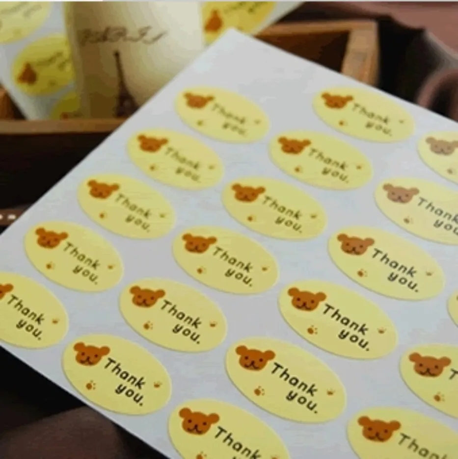 120 шт. овальный желтый медведь спасибо наклейка для пекарни сумка печенья