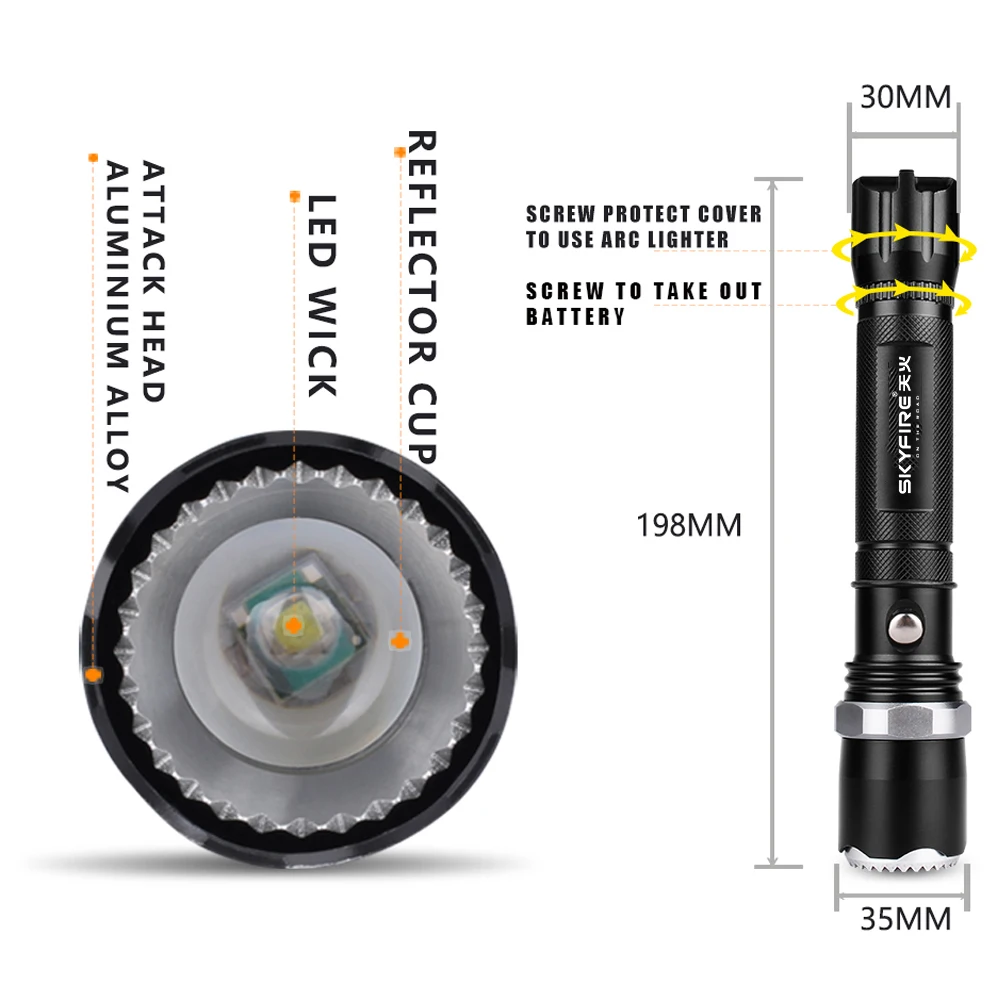 Светодиодный фонарик Arc Lighter с самозащитой Head Head и Zoomable Beam Included Аккумуляторная батарея 18650 и крепление фонарь самооборона фонари фонарики телескопическая дубинка 18650 аккумуляторная батарея