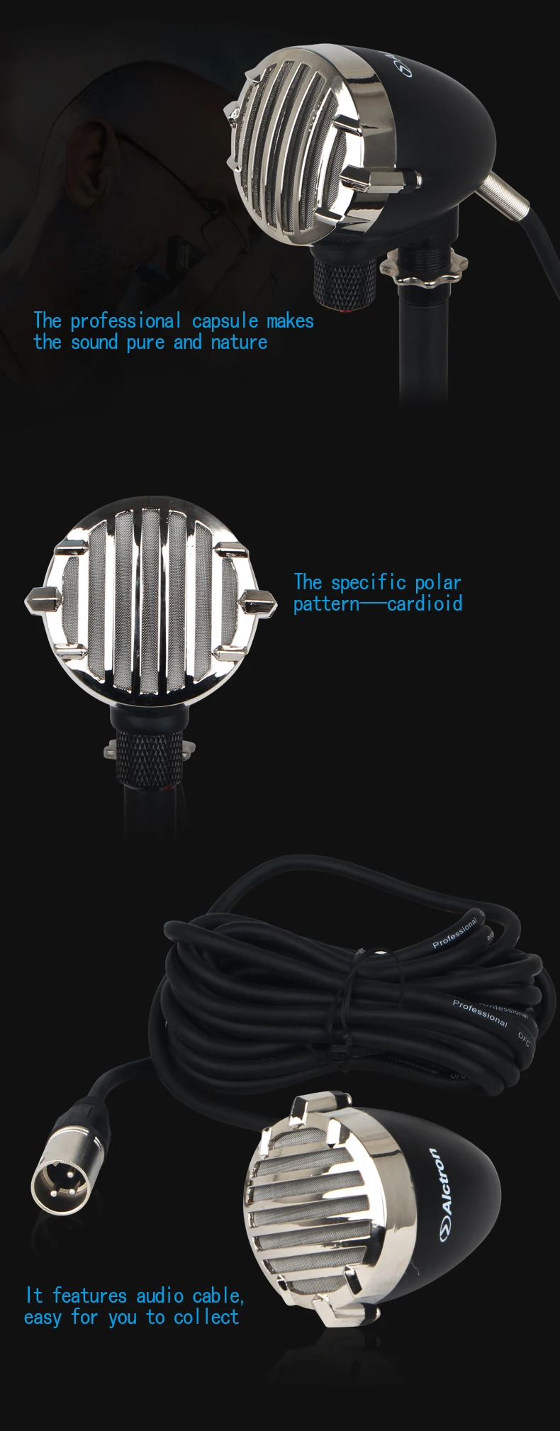 Alctron ZD-2 классический микрофон для губной гармошки, компактный и изысканный, динамический микрофон, используемый для сцены и записи