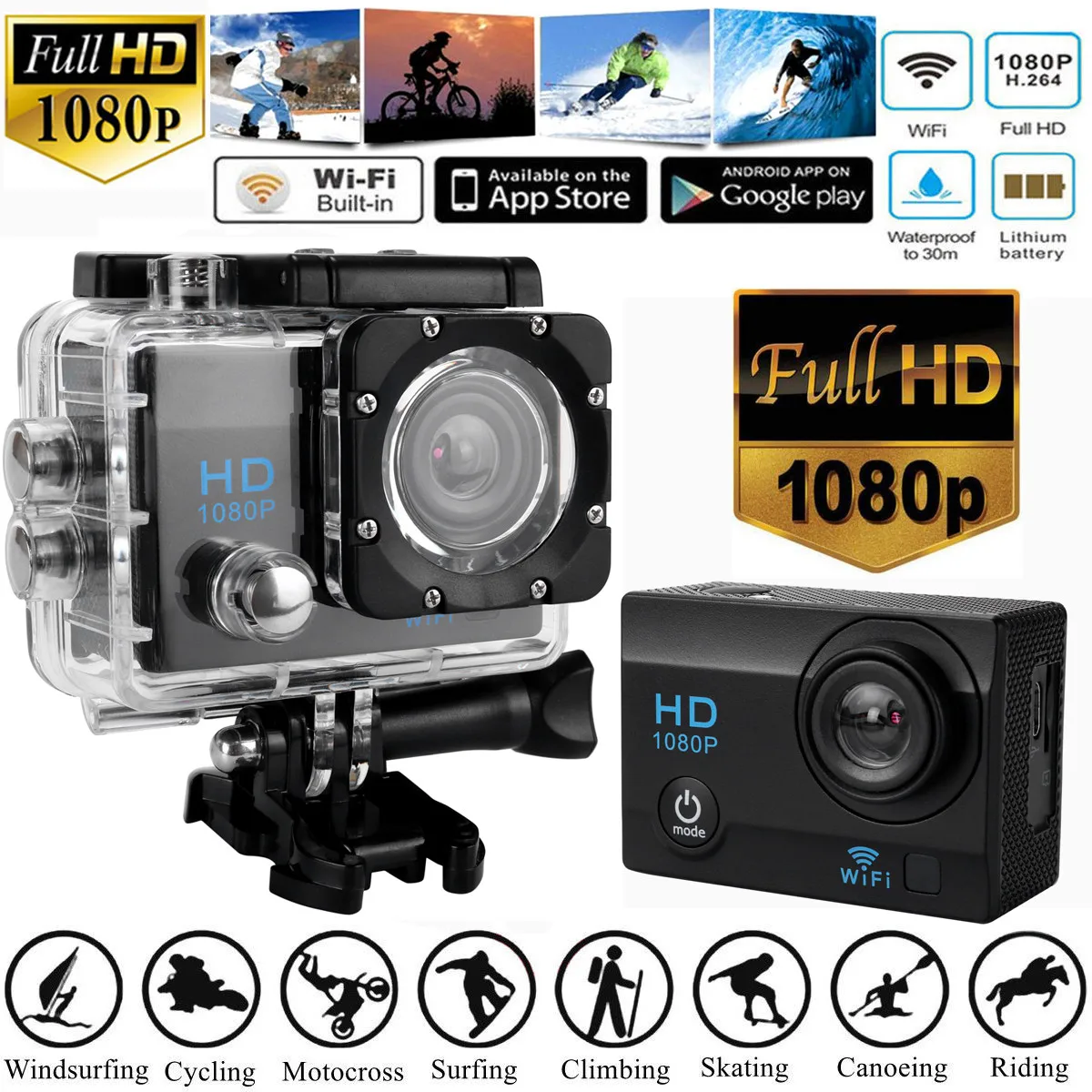 Full HD 1080P водонепроницаемый DVR 2 0 дюймовая Спортивная камера WiFi видеокамера DV Action