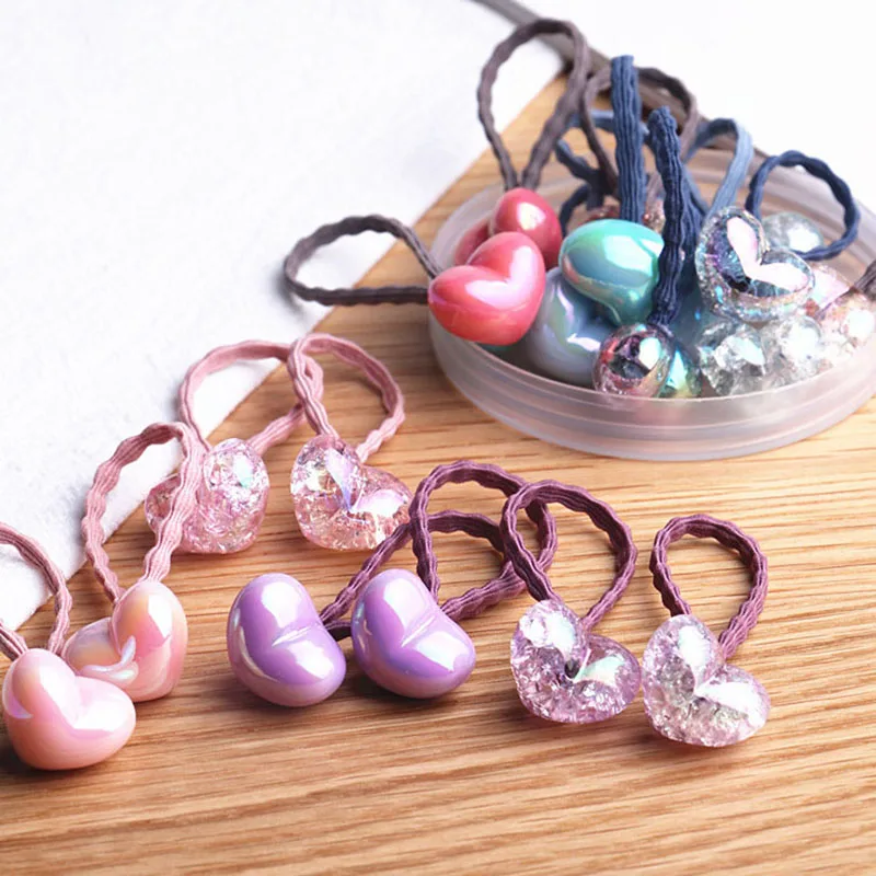 Детские резинки для волос 20 шт./компл. блестящие эластичные с сердечками и