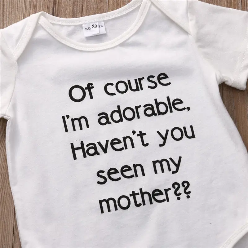 Детский хлопковый комбинезон с коротким рукавом буквенным принтом | Детская