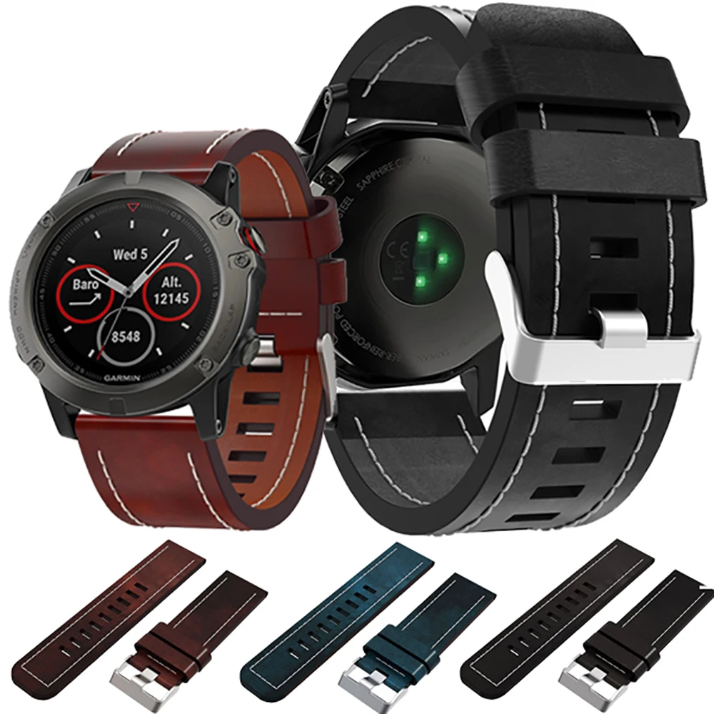 Ремешок из натуральной кожи для Garmin Fenix 3 HR / Sapphire Quaitx сменный ремешок наручных
