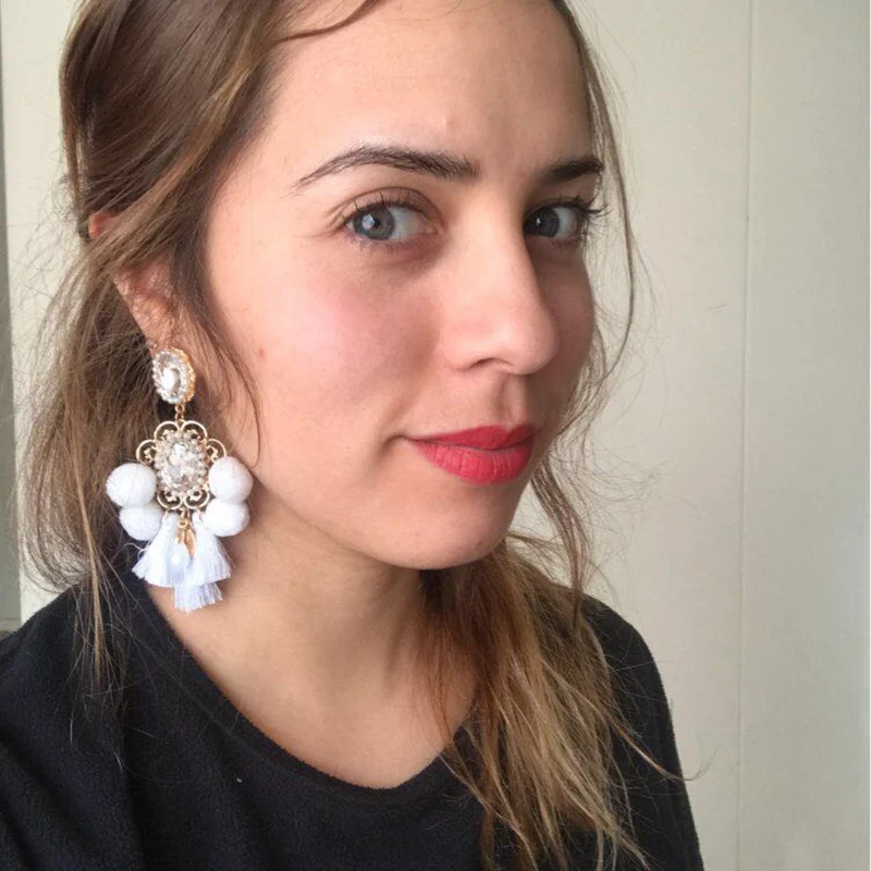 Большие серьги NeeFu WoFu гвоздики с помпоном кисточками оптовая продажа Кристальные