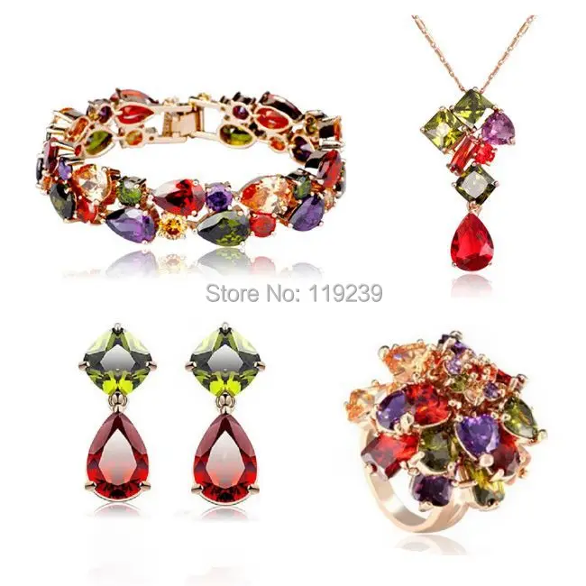 GS6 Mona Lisa Items Rose Gold Color Vintage Colorful AAA Cubic Zircon Necklace Bracelet Earrings Women Fashion Jewelry Sets | Украшения и