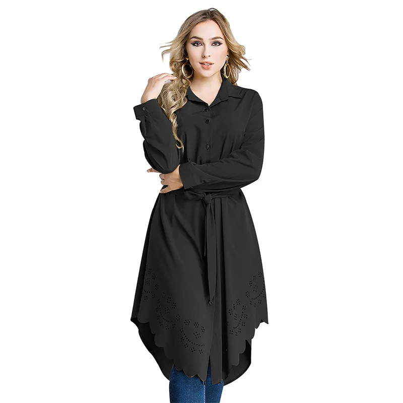 Мусульманская полая Женская длинная рубашка большого размера блузка топ для