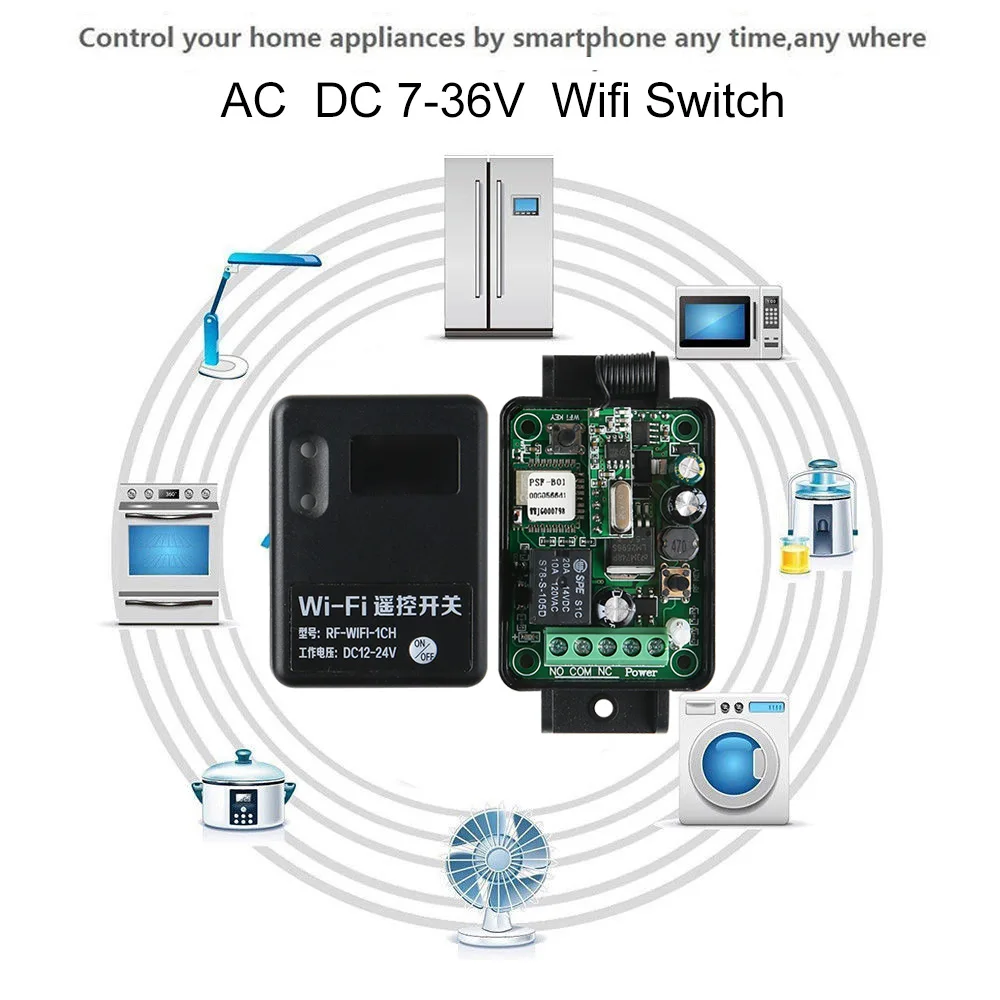 KTNNKG Wifi переключатель 1CH DC 12 V 24 V 10A домашней автоматизации релейный модуль 433 Mhz приемник Универсальный беспроводной дистанционный переключатель
