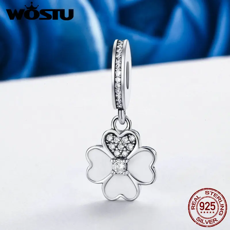 WOSTU, 925 пробы, серебряная подвеска клевер, бисер, подходит для оригинального WST, браслет, подвеска, ожерелье, ювелирное изделие, подарок, FIC259
