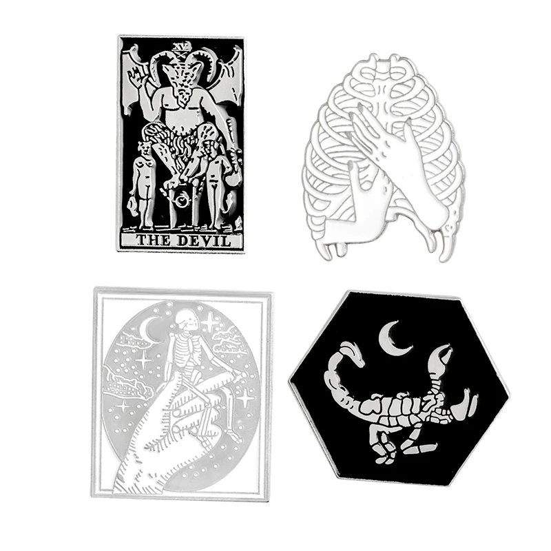 Дьявола Pin скелет Дьявол череп Скорпион грудная клетка ручной брошь в виде
