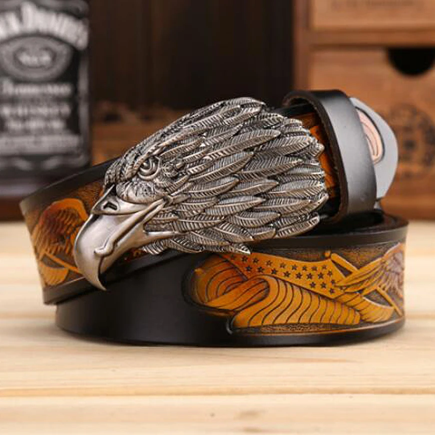 Новое поступление мужской ремень из натуральной кожи с пряжкой летающего орла