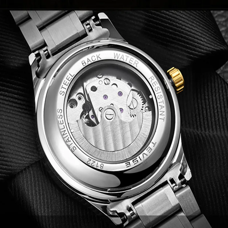 Мужские часы 2022 TEVISE T808 Moon Phase с турбийоном автоматические светящиеся стрелки