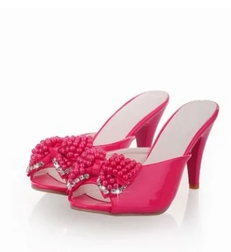 rose red Г. пикантные женские туфли на тонком высоком каблуке с открытым носком и бантиком женские тапочки большого размера(от 4 до 12) сандалии для женщин и девочек - Цвет: rose red