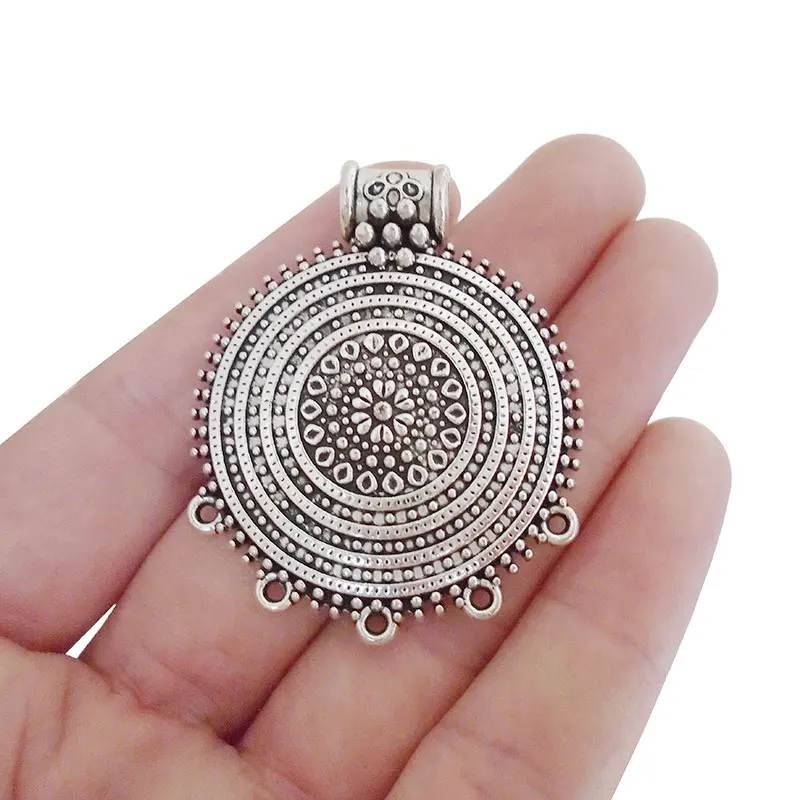 5 x Тибетский античный серебряный тон Boho Цветок Круглые Подвески Для Изготовление Ювелирных ожерелий фурнитура