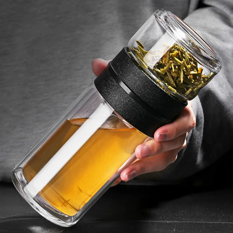 Двухслойная стеклянная чайная чашка 520 мл бутылка для воды в автомобиль с