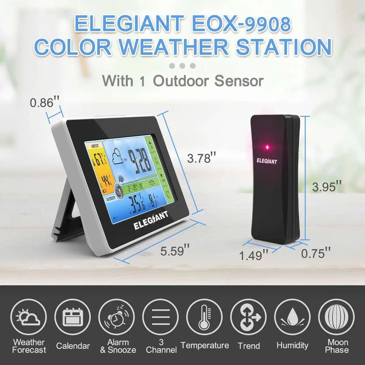 ELEGIANT EOX-9908 сенсорный Крытый Открытый Метеостанция Будильник Календарь беспроводной датчик погоды термометр гигрометр