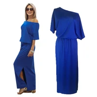 sexy split up maxi dresses for women ladies party prom club vestidos plus size casual loose short sleeve button long dress blue